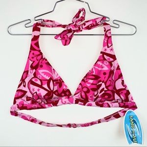 Retro 90s vintage swim suit bikini top pink groovy patterned 2X XXL DD